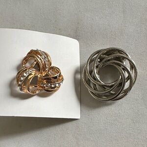 Elegant Gold and Silver Swirl scarf clip rhinestone set of 2 mx2
